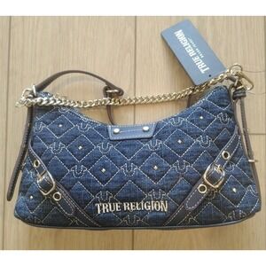 True Religion Studded  Blue Denim Shoulder / Crossbody Barrel Bag